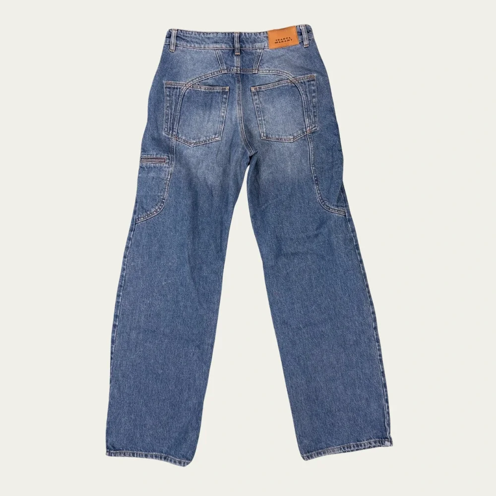 $695 ISABEL MARANT BETIANE JEANS size 40 Wide Leg Zip Fly Unique Stitching Logo - Picture 2 of 11